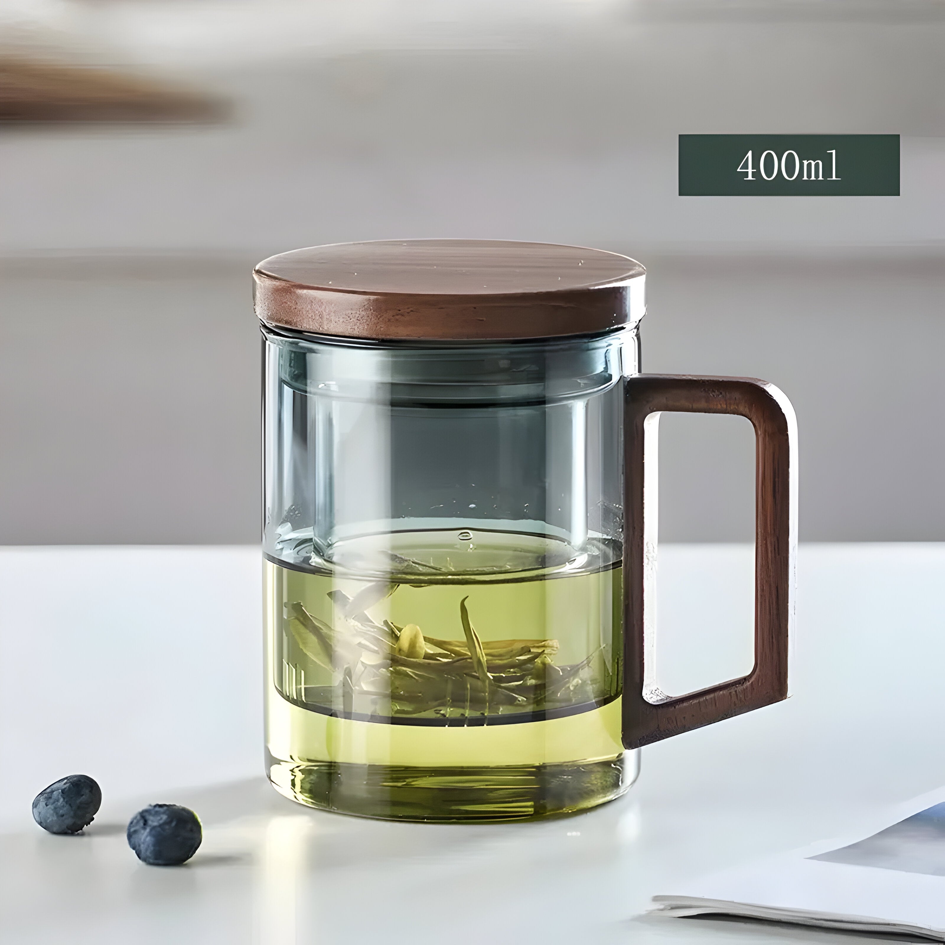 Glass Tea Mug with Infuser and Lid Green 13.5 fl oz