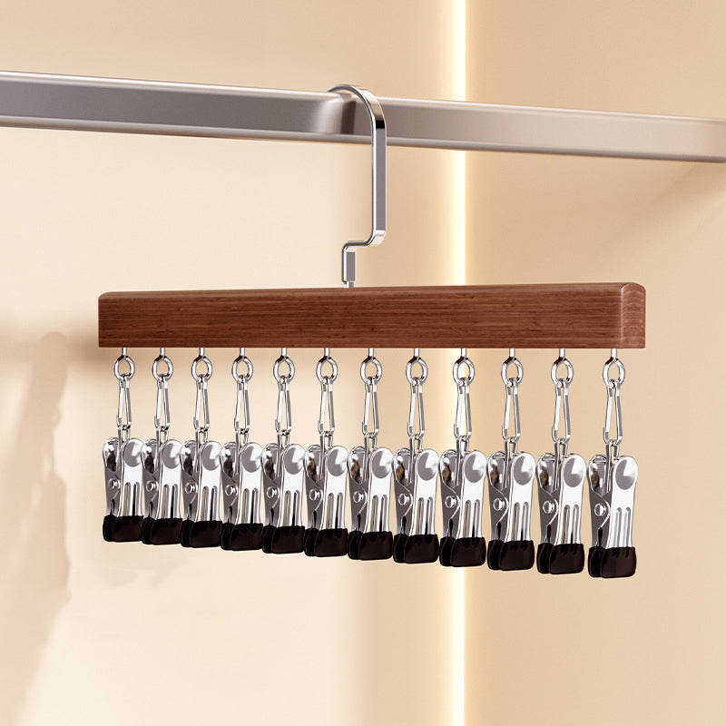 Rotating Multi-Hook Closet Organizer with 360° Swivel Dark walnut 12 clips