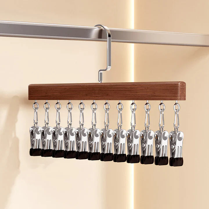 Wooden Hanger with Stainless Steel Clips – Hang More, Take Up Less Space - Set of 2