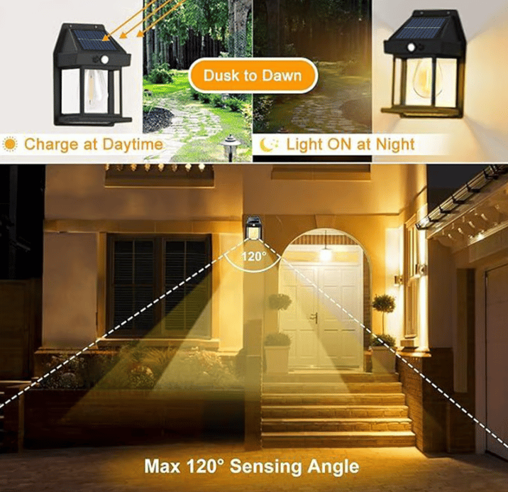 Solar Motion Sensor Wall Light with Edison Bulb Style