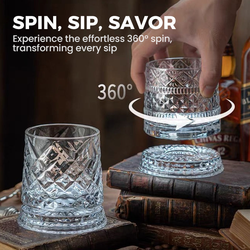 Crystal Whiskey Glass with 360° Rotating Base