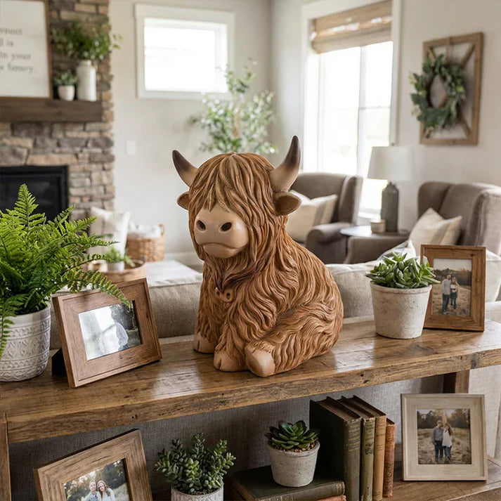 Highland Cow Night Light Made of Resin – Decorative Lamp with Warm Amber Light