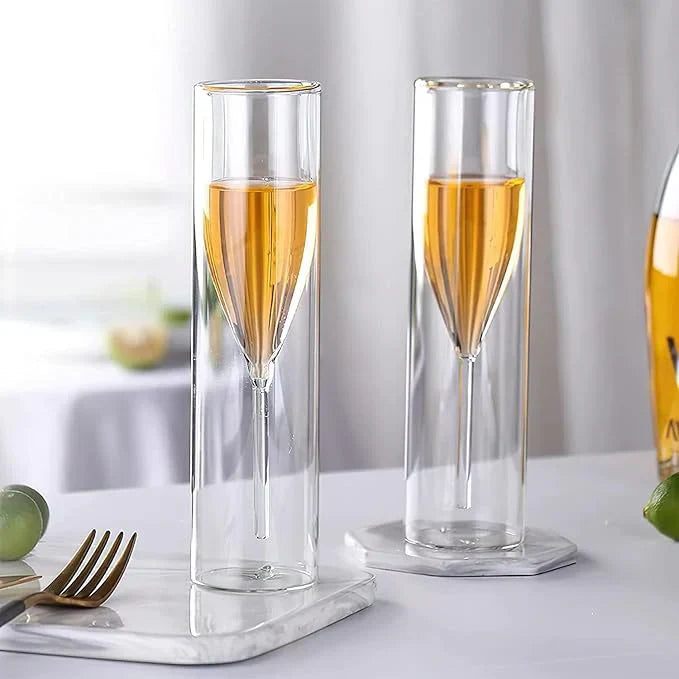 Double Wall Champagne Flutes with Floating Effect - Set of 2