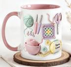 Ceramic Mug with Knitting Design Pink
