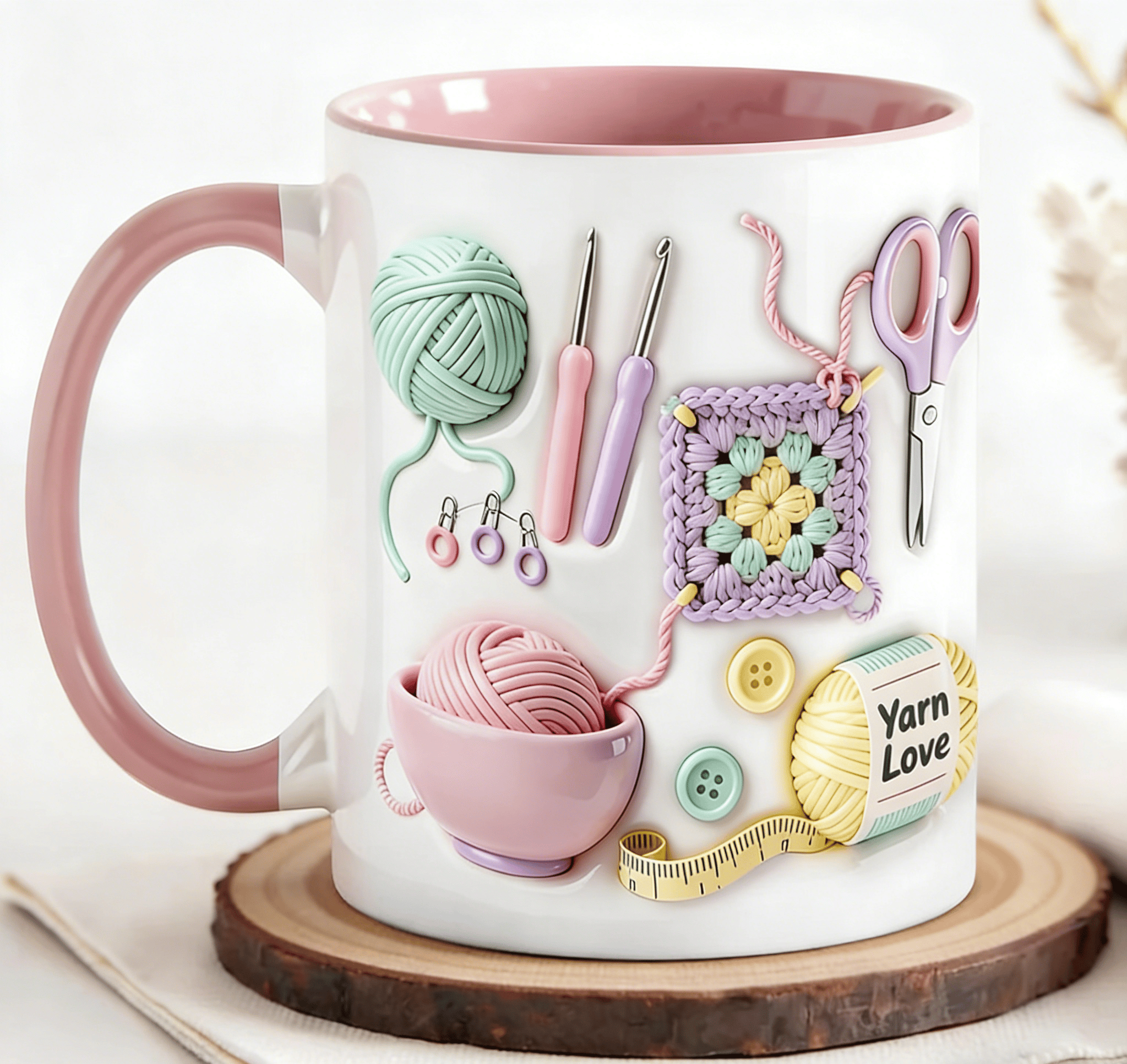 Ceramic Mug with Knitting Design Pink