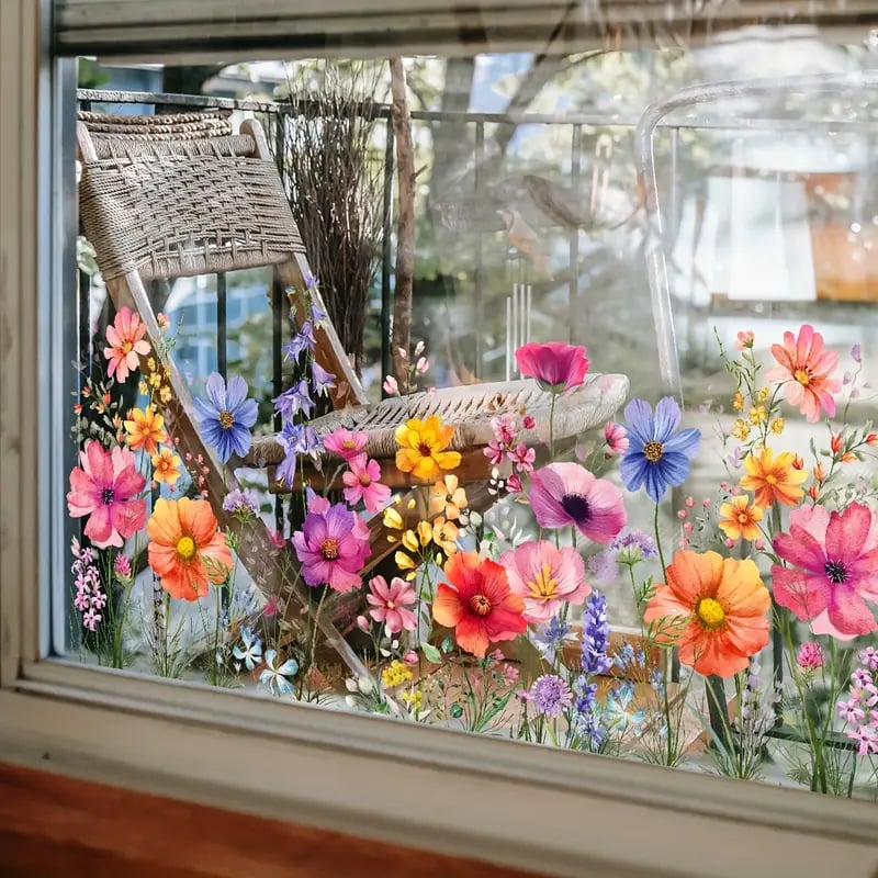 Window Sticker with Flower and Butterfly Motifs