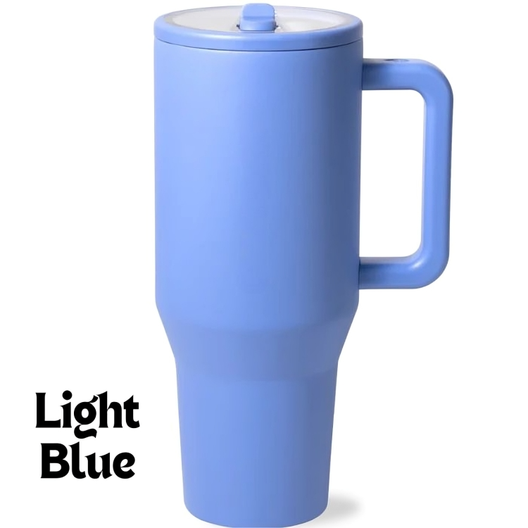 Insulated Travel Mug with Handle and Flip Straw - 40 oz Light blue