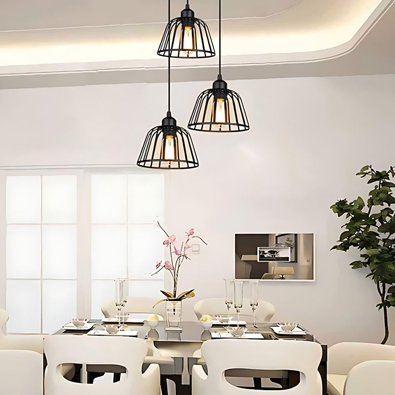 Industrial Cage Pendant Light with Black Iron Frame 3 Lights 5W