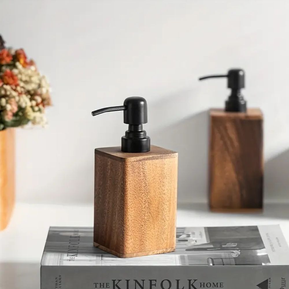Walnut Soap Dispenser with Black Pump