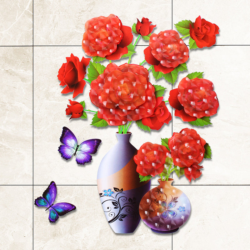 3D Floral Vase Wall Decals with Butterflies