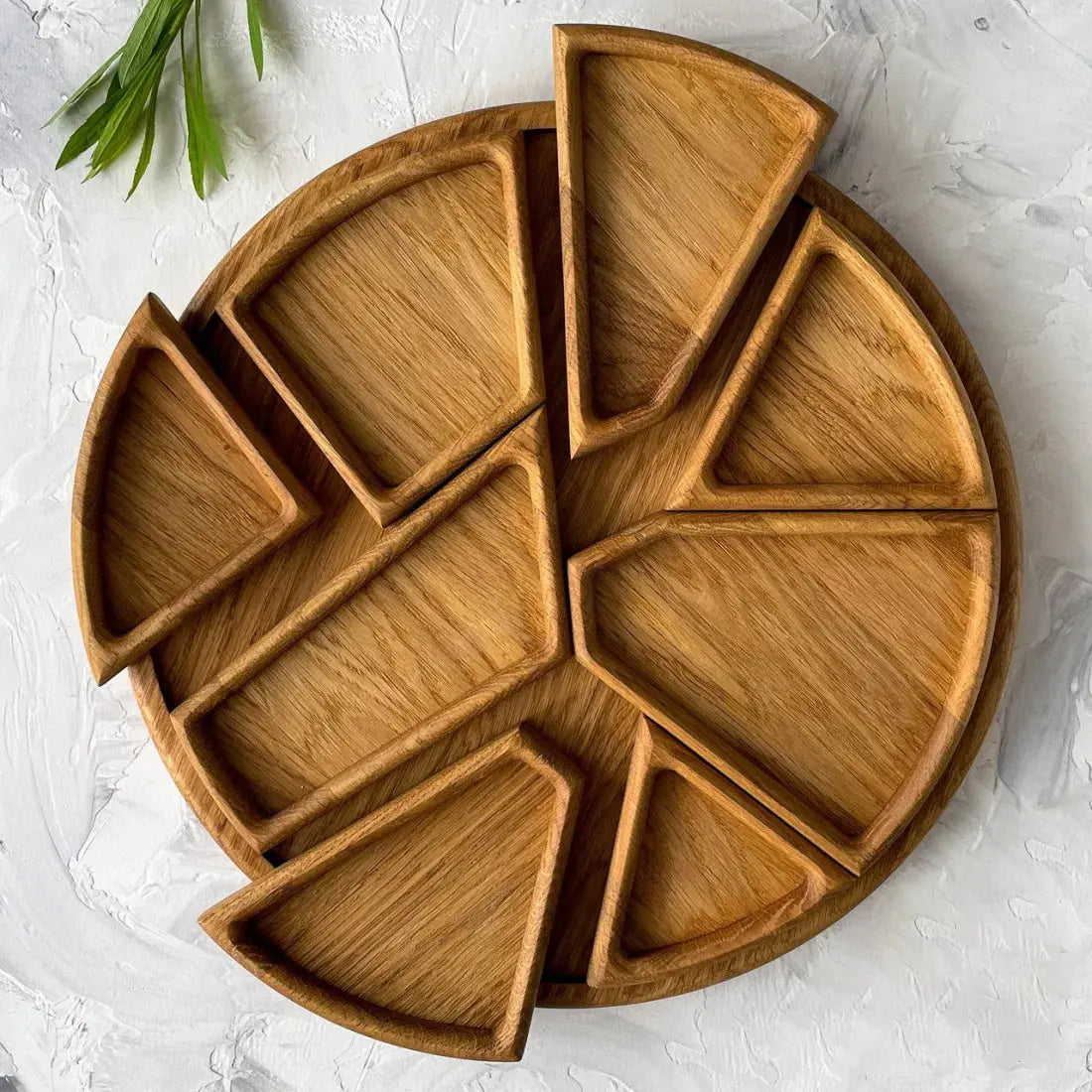 Round Wood Serving Tray with 8 Removable Compartments