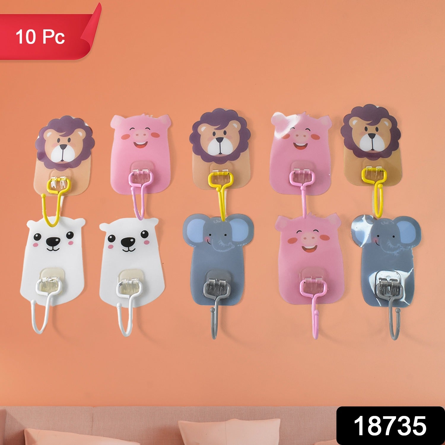 Animal Wall Hooks Set - Self-Adhesive, No-Drill Installation