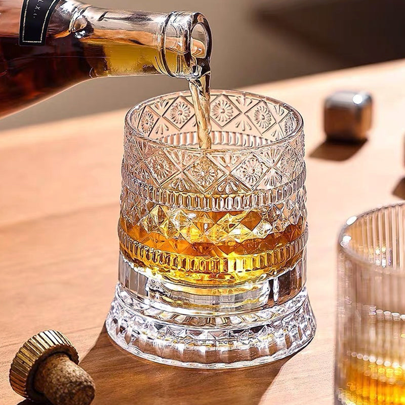 Crystal Whiskey Glass with 360° Rotating Base A
