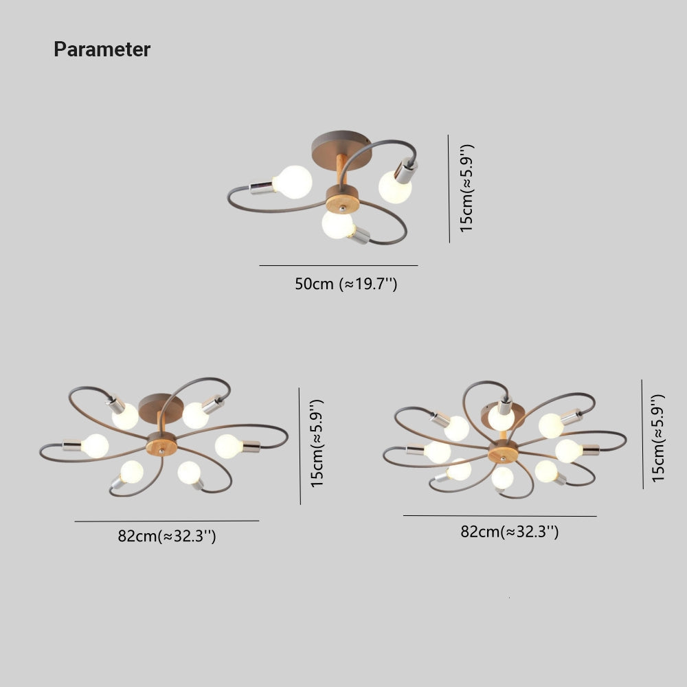 Modern Metal Ceiling Light with Curved Arms