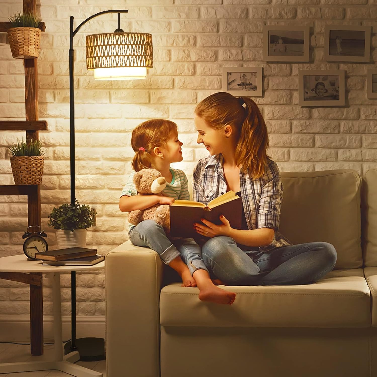 Arc Floor Lamp with Remote & Interchangeable Shades