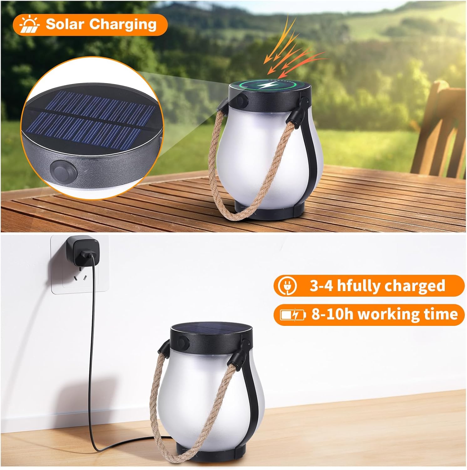 Flame Effect Lantern – Solar & USB Powered, No Fire or Smoke