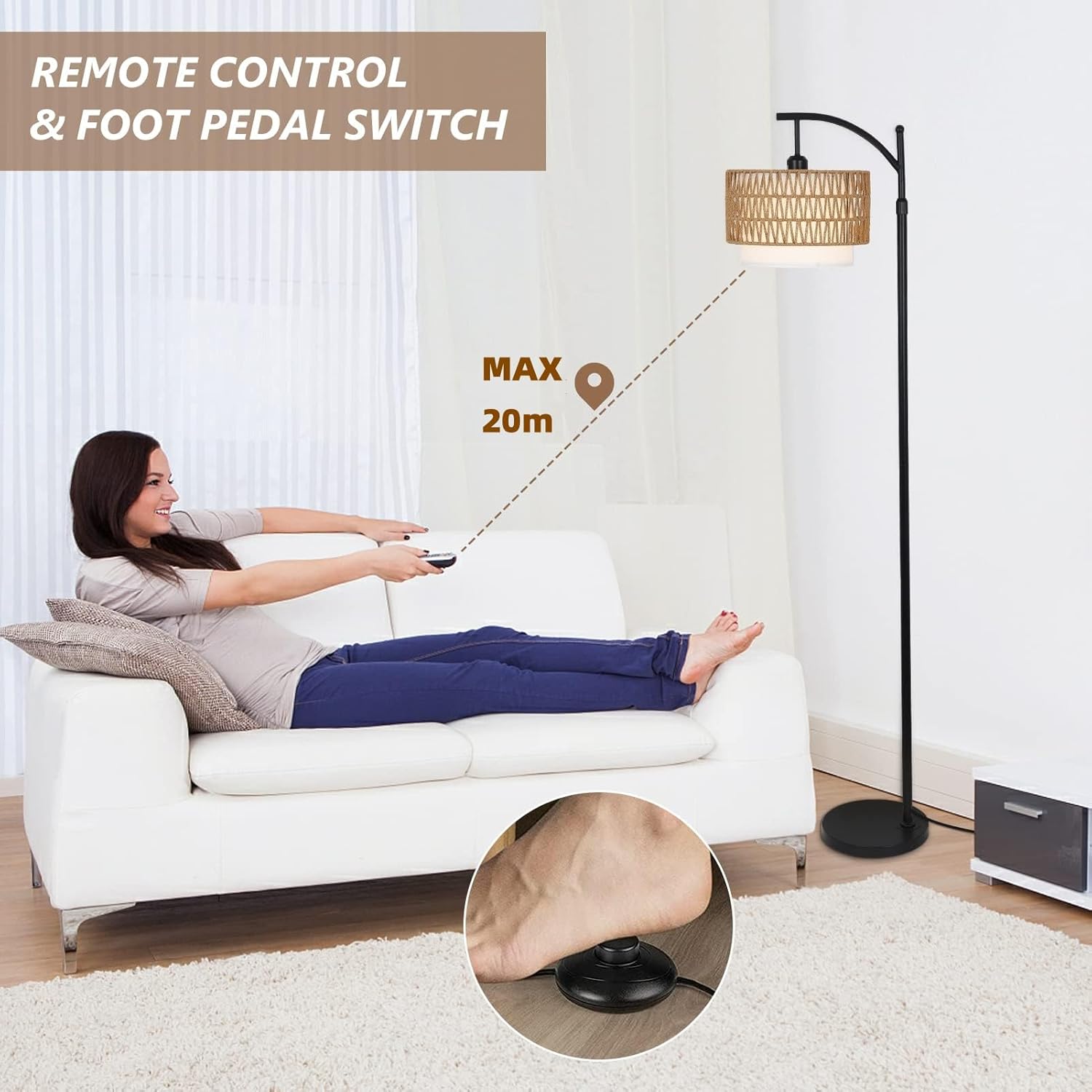 Arc Floor Lamp with Remote & Interchangeable Shades