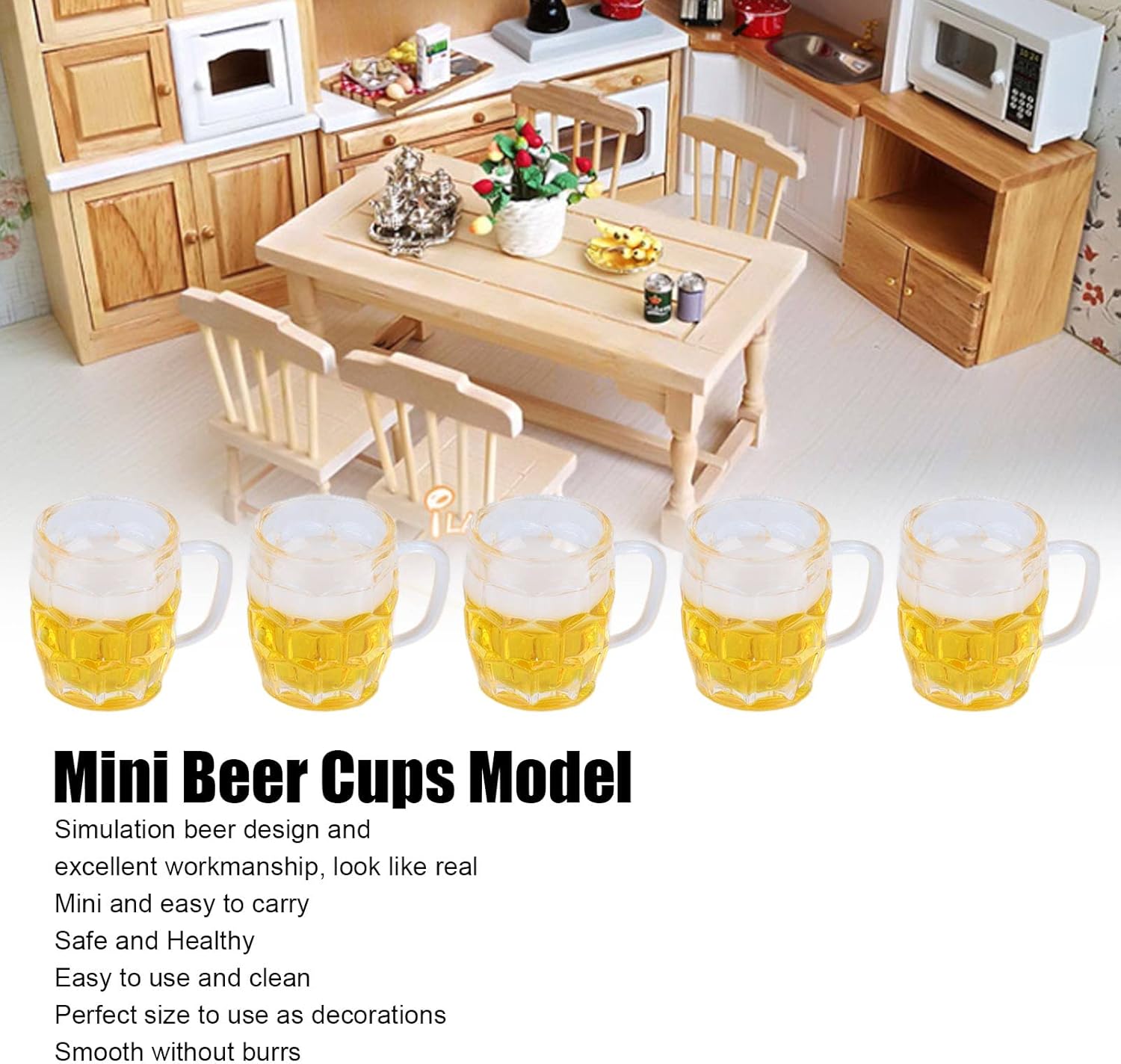 Mini Beer Mug Decorations with Foam Effect - Set of 12