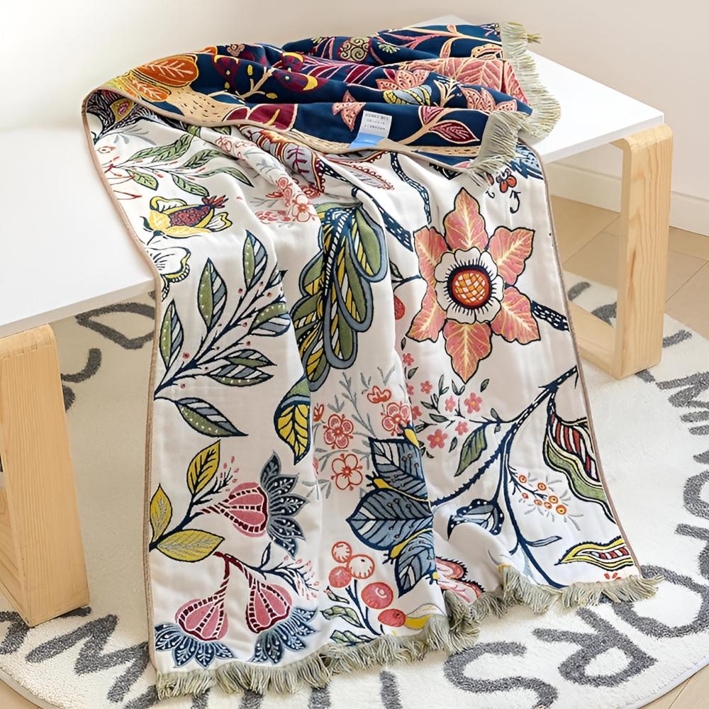 Reversible Cotton Bath Towel with Floral Print