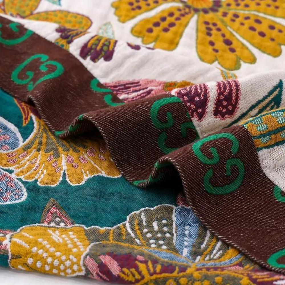 Reversible Floral Throw Blanket - Cotton with Vintage Pattern