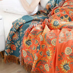 Reversible Cotton Throw Blanket with Botanical Print