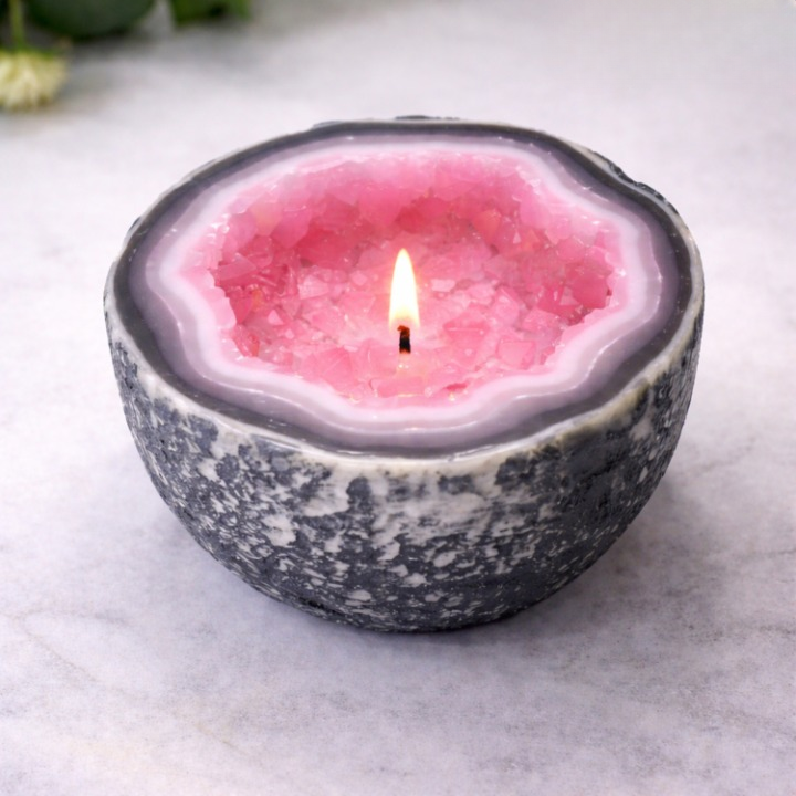 Crystal Agate Candle – Natural Stone Design Rose (heart energy)