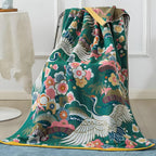 Japanese Crane Floral Bath Towel - Cotton Quick-Dry Design