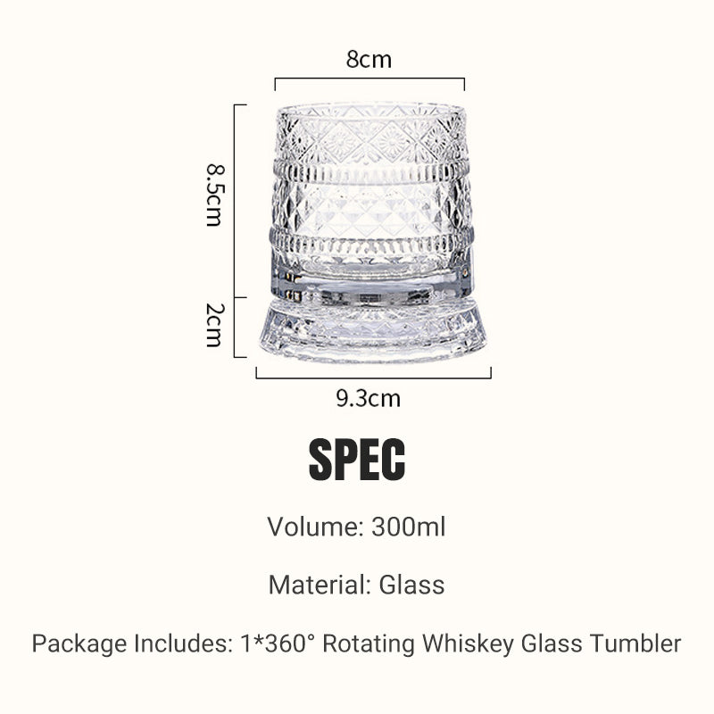 Crystal Whiskey Glass with 360° Rotating Base