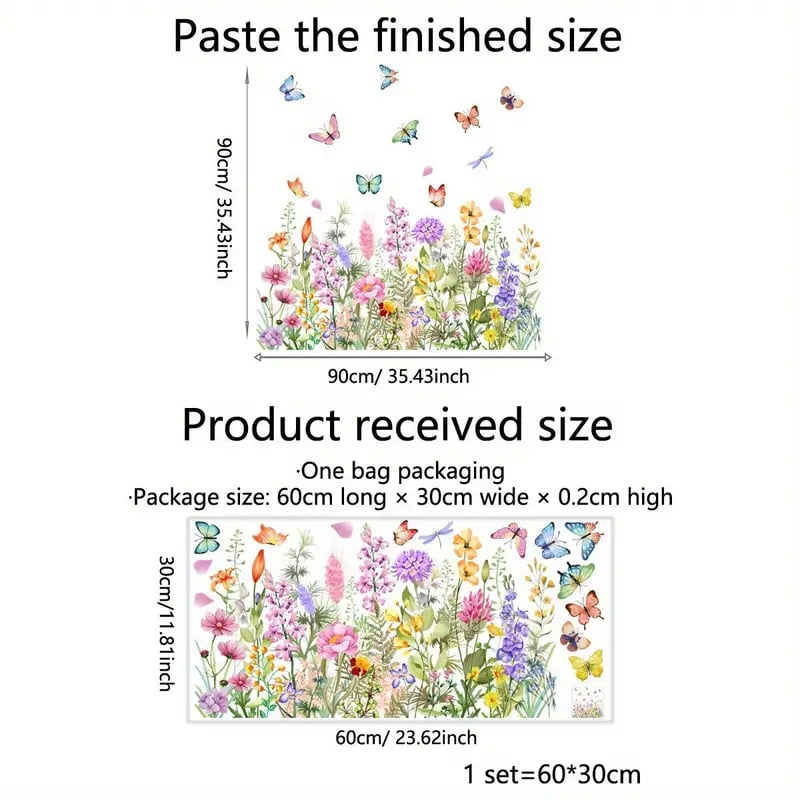 Window Sticker with Flower and Butterfly Motifs