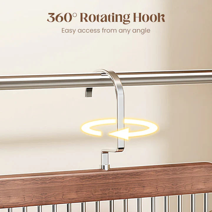 Wooden Hanger with Stainless Steel Clips – Hang More, Take Up Less Space - Set of 2