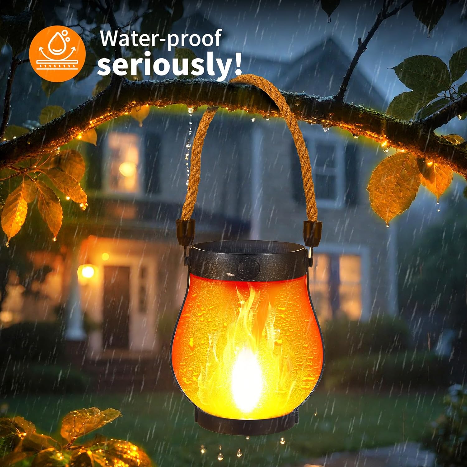 Flame Effect Lantern – Solar & USB Powered, No Fire or Smoke