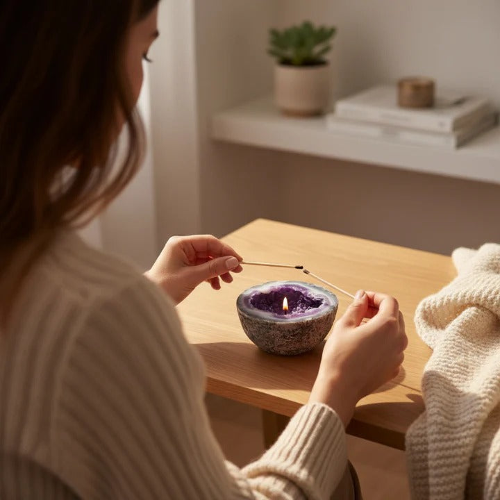 Crystal-Inspired Candle Bowl with Natural Agate Design