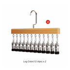 Wooden Hanger with Stainless Steel Clips – Hang More, Take Up Less Space - Set of 2 10 Clips Dark Brown