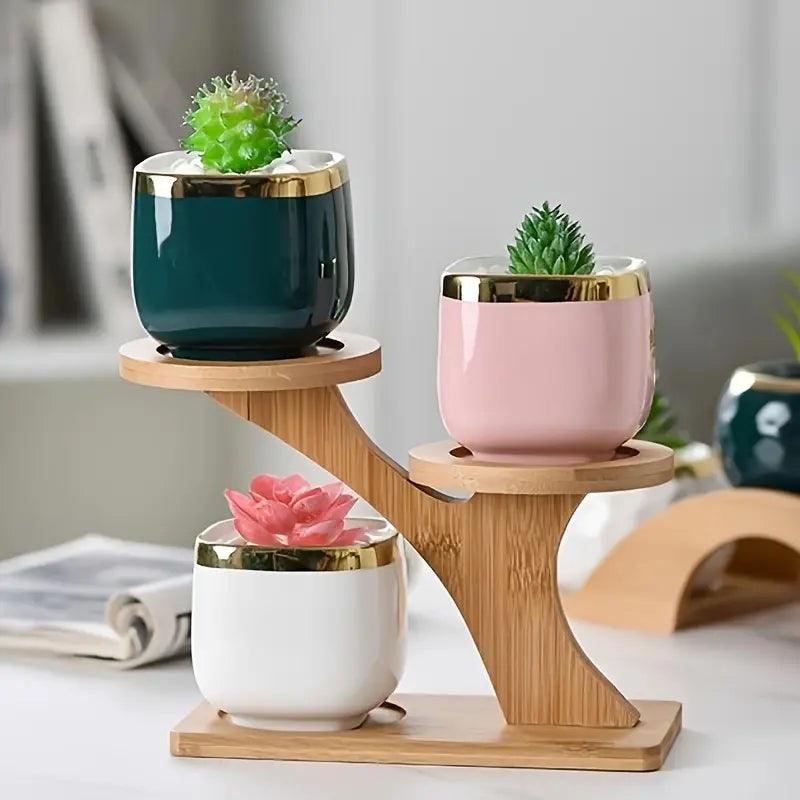 Bamboo Plant Stand with Two Shelves at Different Heights
