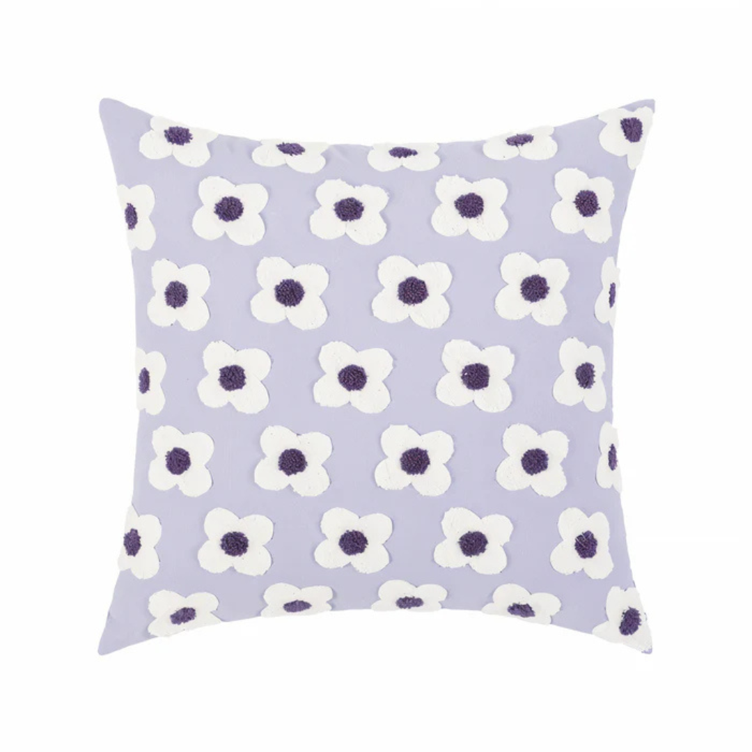 Floral Decorative Pillow Cover with Textured Embroidery Lavender