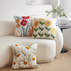 Embroidered Floral Pillow Cover – Nature-Inspired Design