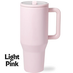 Insulated Travel Mug with Handle and Flip Straw - 40 oz Light pink