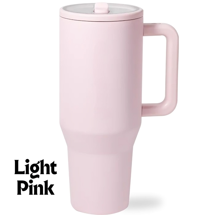 Insulated Travel Mug with Handle and Flip Straw - 40 oz Light pink