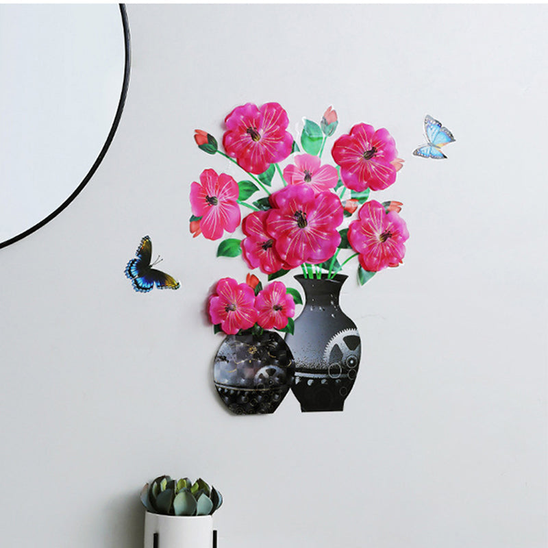 3D Floral Vase Wall Decals with Butterflies