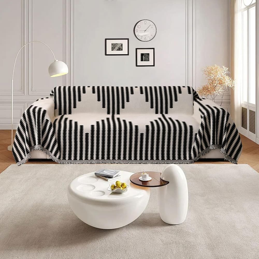 Cotton Chenille Sofa Throw with Non-Slip Design Black