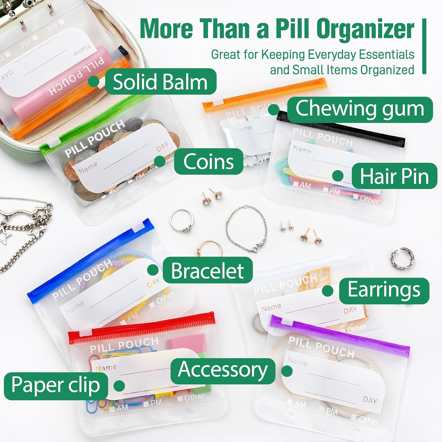 Waterproof Pill Organizer with 14 Removable Pouches
