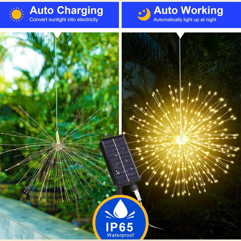Solar Firework String Lights with LED Starburst Effect
