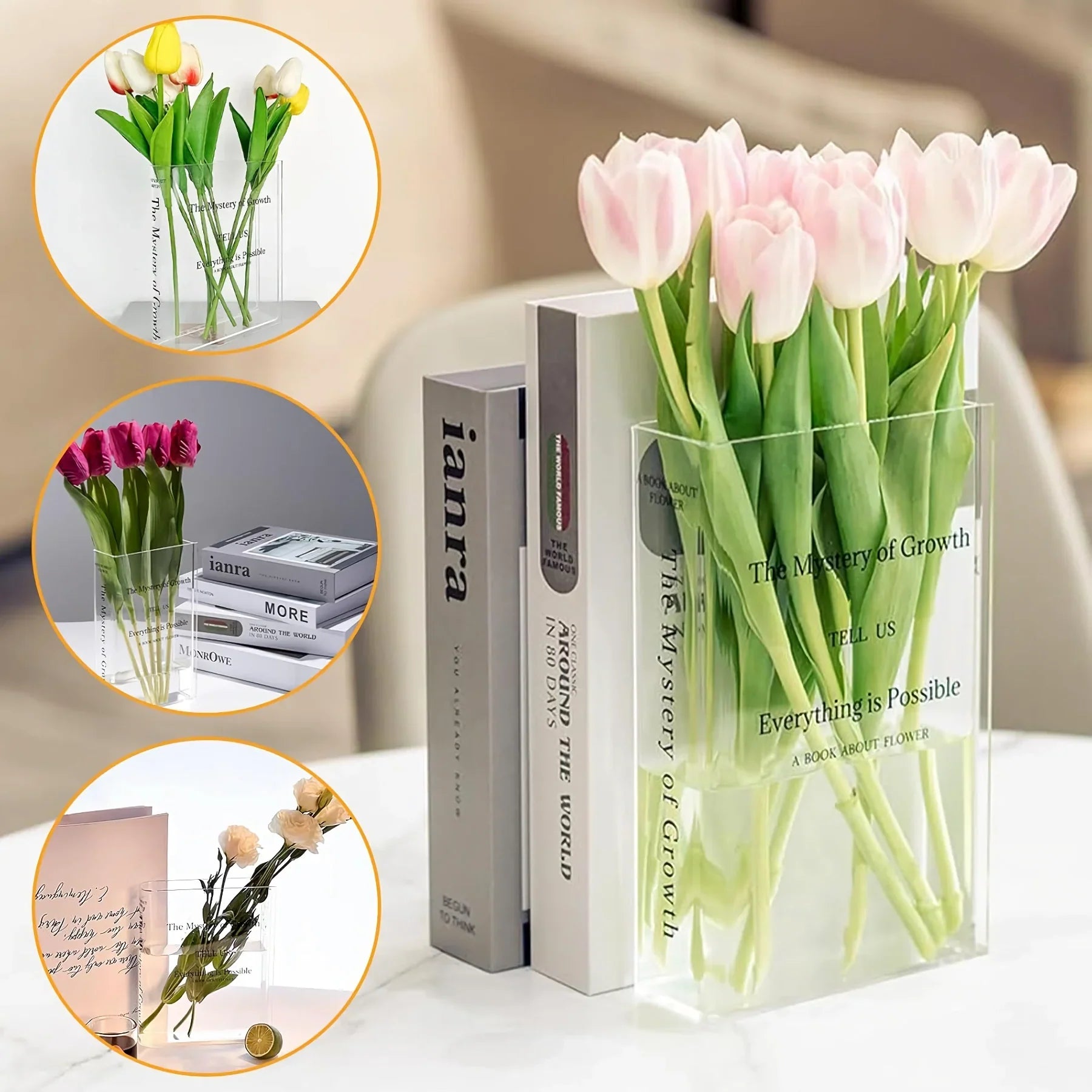 Clear Acrylic Book Vase – Transparent Flower Display