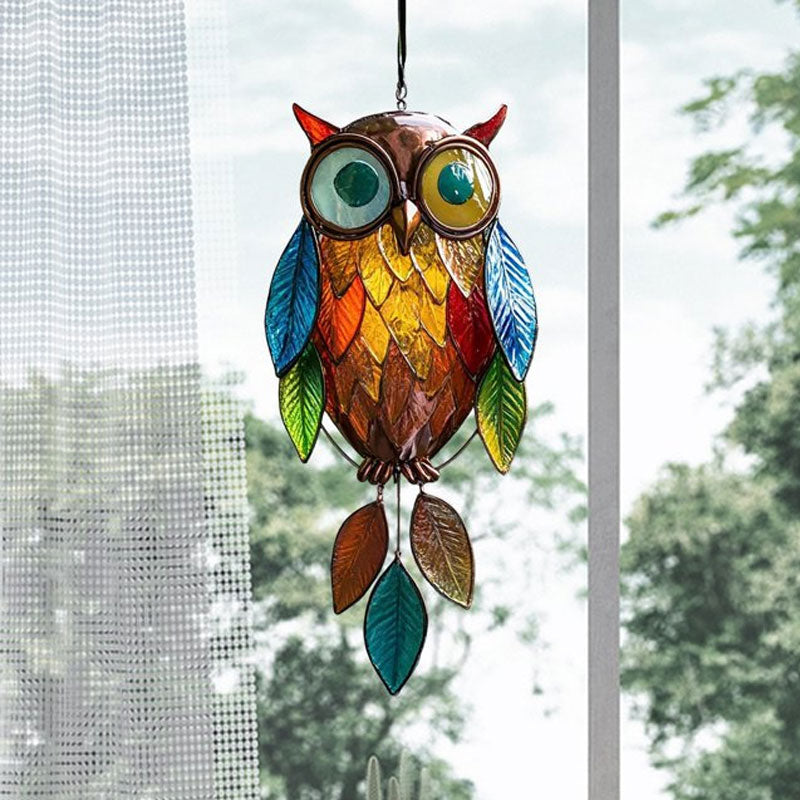 Decorative Owl Hanging Decoration with Colorful Leaf Pendants Autumn Owl