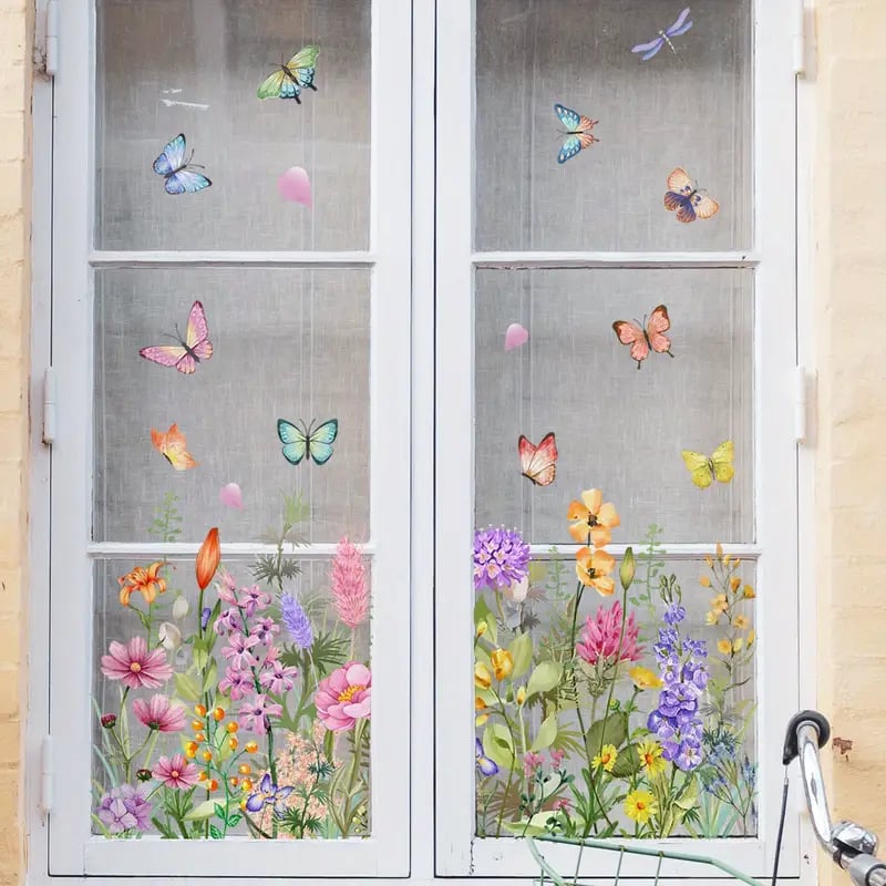 Window Sticker with Flower and Butterfly Motifs