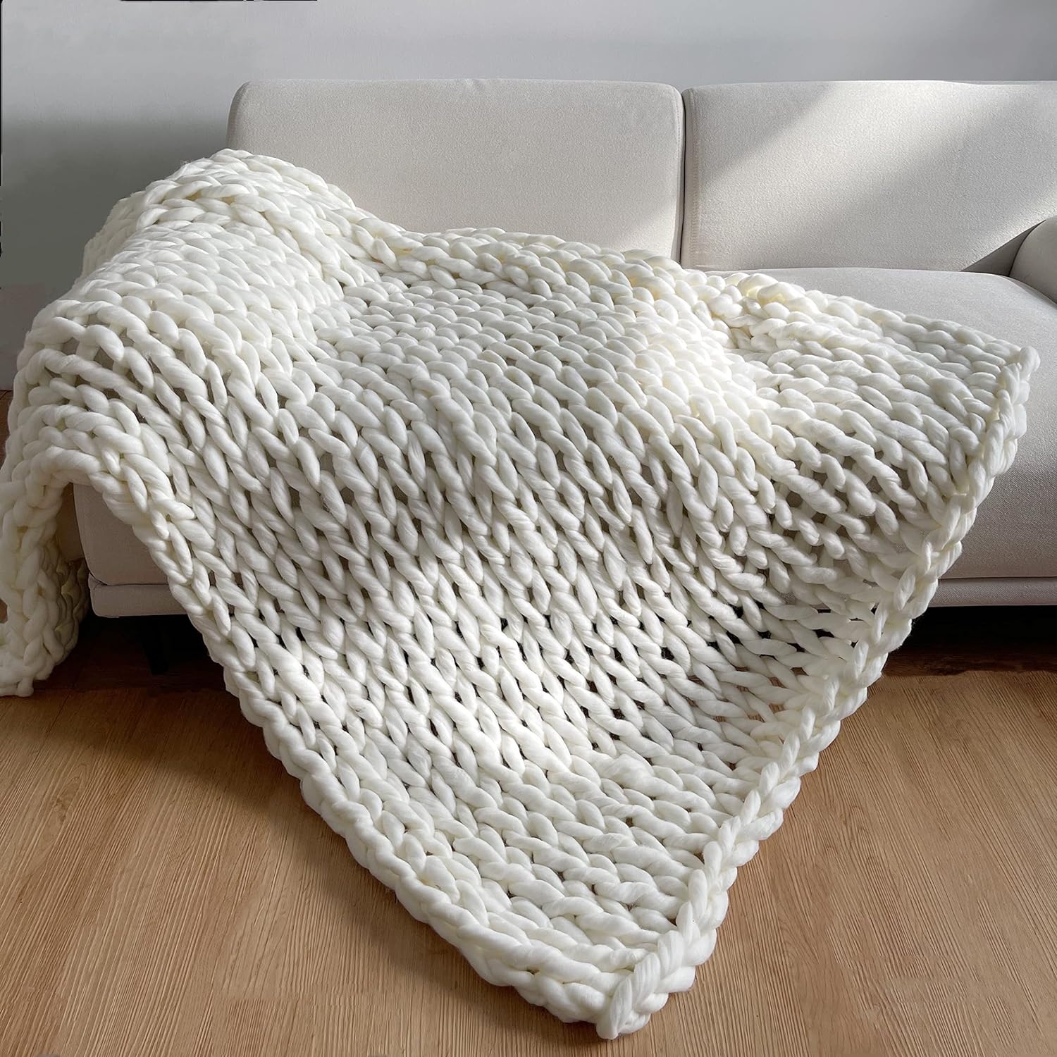 Chunky Knit Weighted Throw Blanket