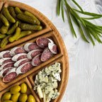 Round Wood Serving Tray with 8 Removable Compartments