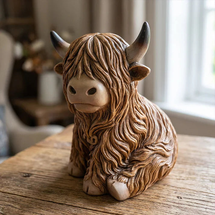 Highland Cow Night Light Made of Resin – Decorative Lamp with Warm Amber Light
