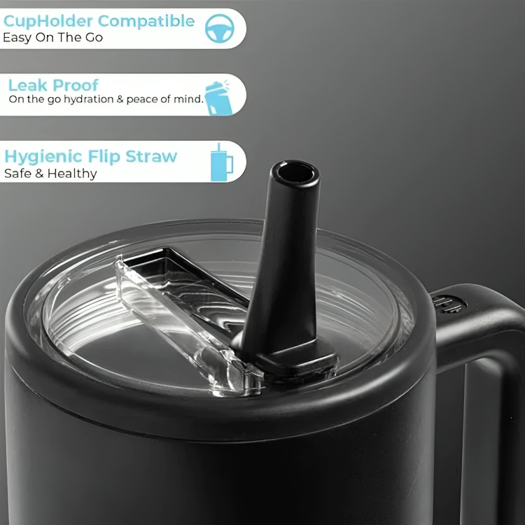 Insulated Travel Mug with Handle and Flip Straw - 40 oz
