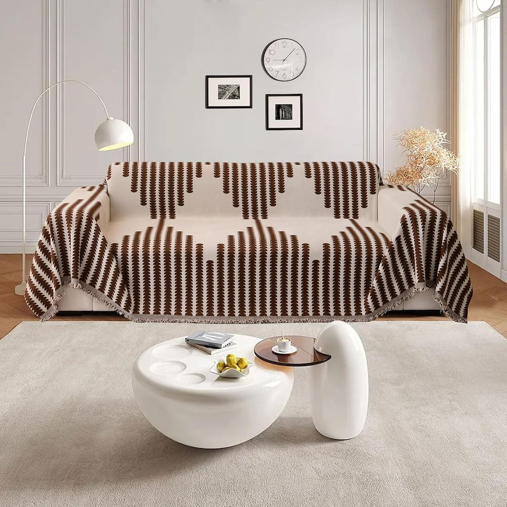 Cotton Chenille Sofa Throw with Non-Slip Design Coffee